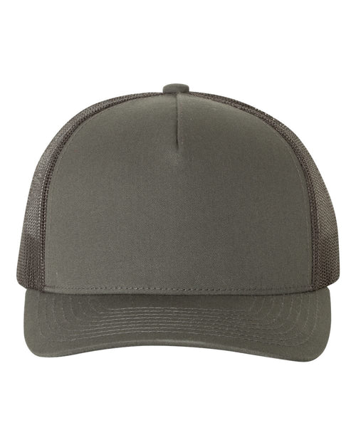 Five-Panel Retro Trucker Cap in Charcoal - flat front