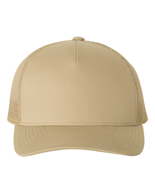 Five-Panel Retro Trucker Cap in Khaki - flat front