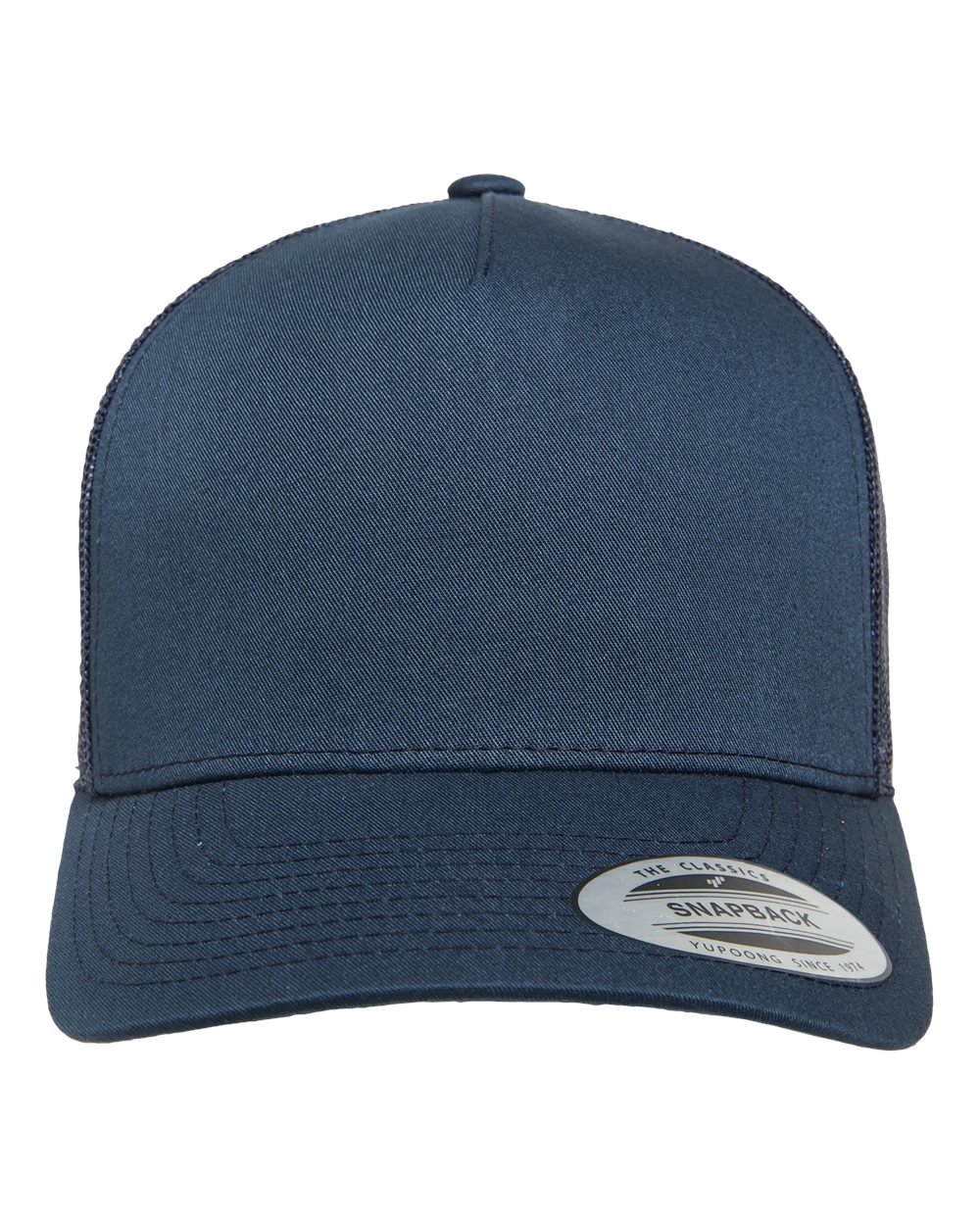 Five-Panel Retro Trucker Cap in Navy - flat front