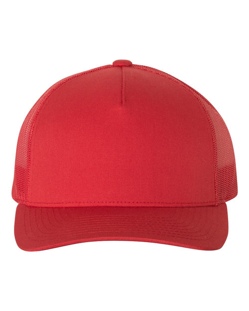Five-Panel Retro Trucker Cap in Red - flat front