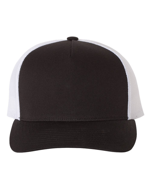 Five-Panel Retro Trucker Cap in Black/ White - flat front