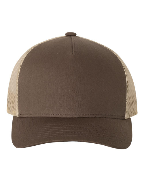 Five-Panel Retro Trucker Cap in Brown/ Khaki - flat front
