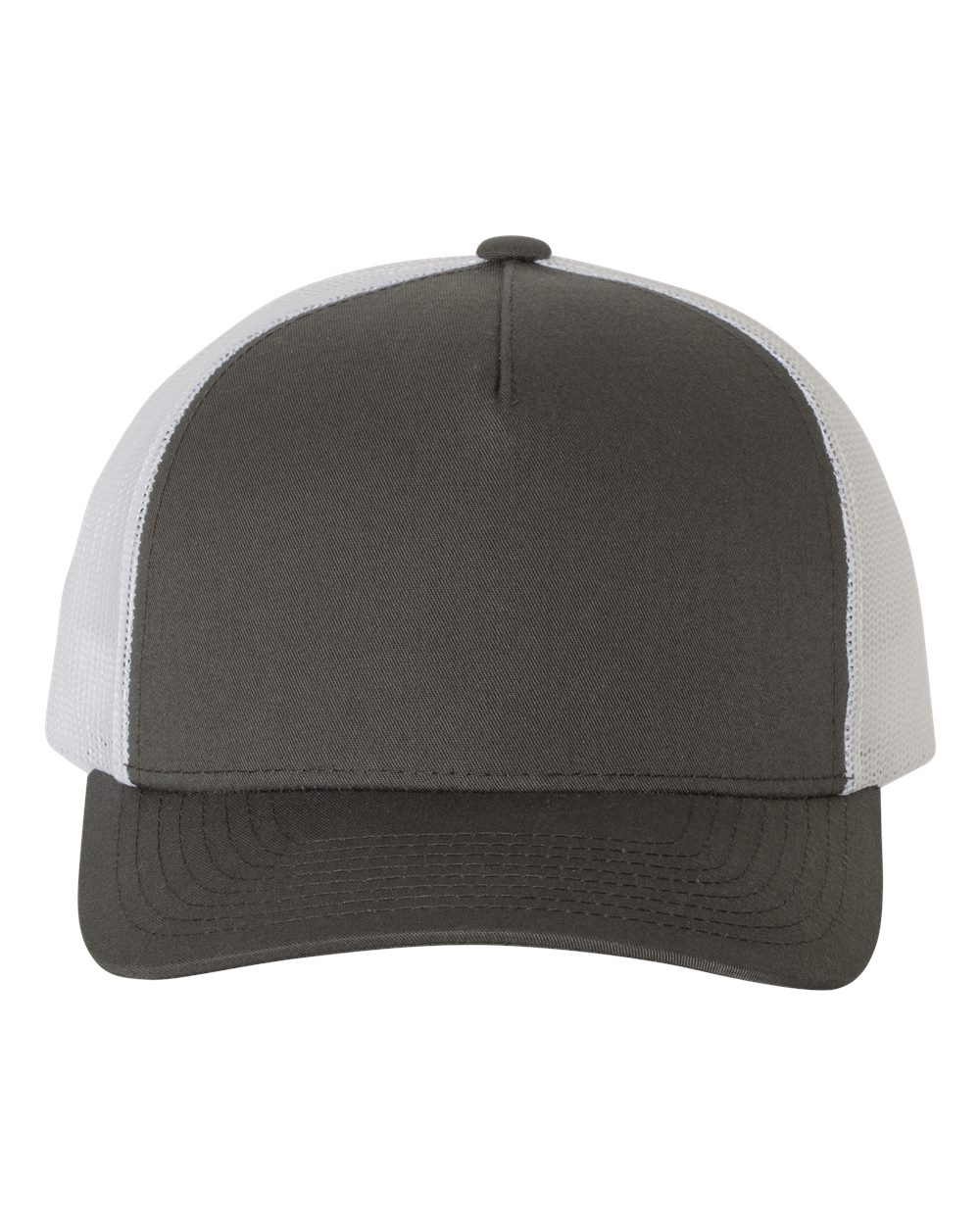 Five-Panel Retro Trucker Cap in Charcoal/ White - flat front