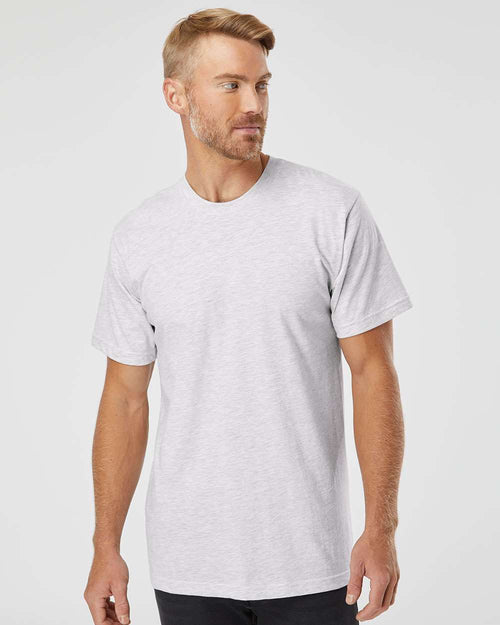 American Apparel Unisex Fine Jersey Tee on model, front