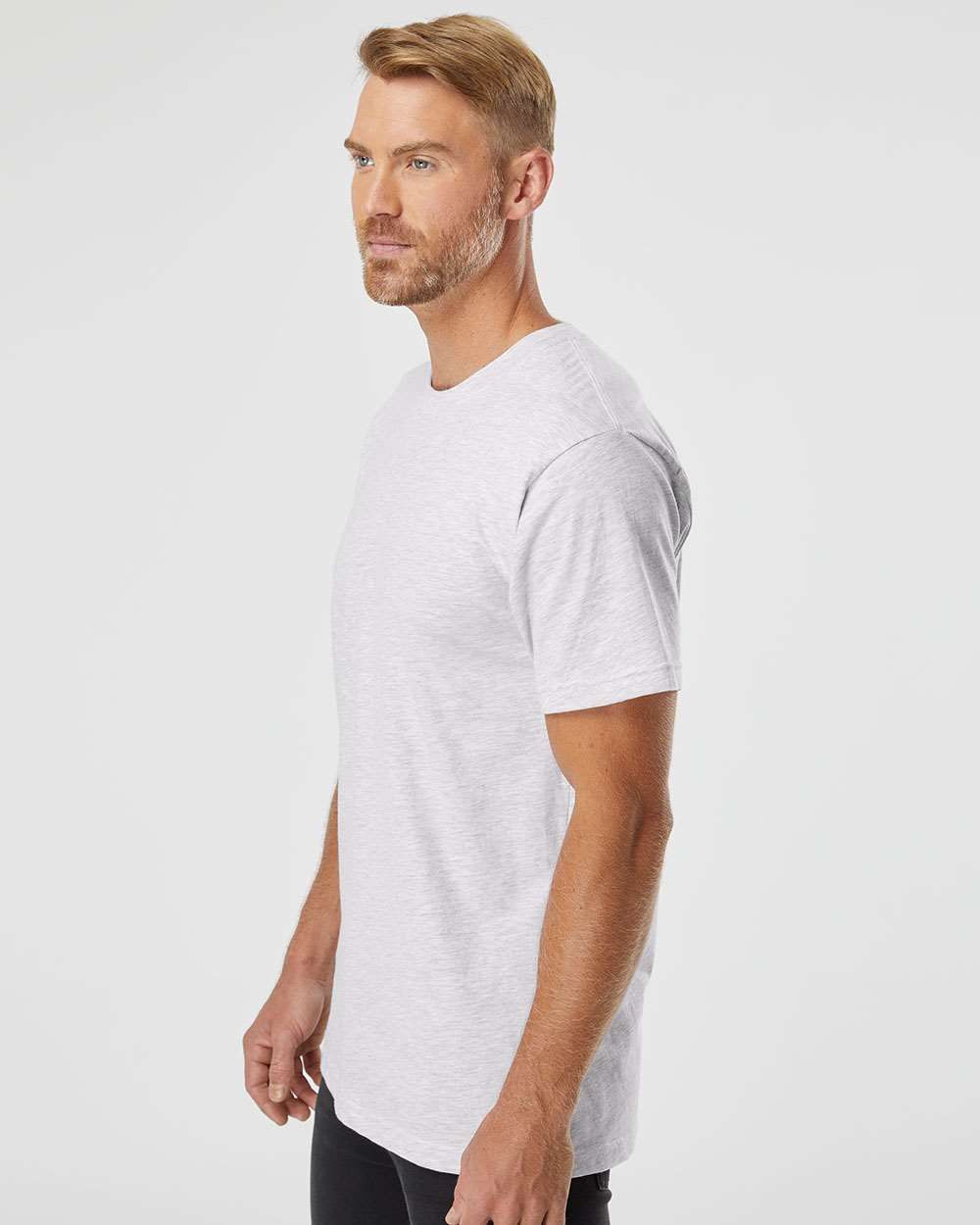 American Apparel Unisex Fine Jersey Tee on model, side