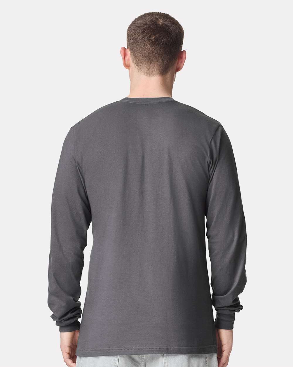 American Apparel Unisex Fine Jersey Long Sleeve Tee on model, back