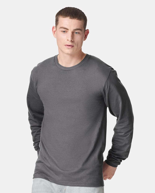 American Apparel Unisex Fine Jersey Long Sleeve Tee on model, front
