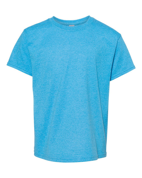 Youth T-Shirt in Heather Sapphire - flat front