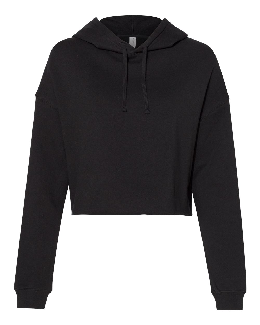 Women's Lightweight Crop Hooded Sweatshirt in Black - flat front