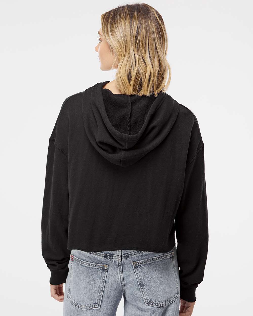 Women's Lightweight Crop Hooded Sweatshirt on model, back